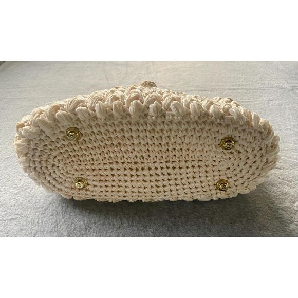 Vintage Mantessa Hand Made Japan Woven Straw Purse Ivory Top Handle Bag - Picture 6 of 15